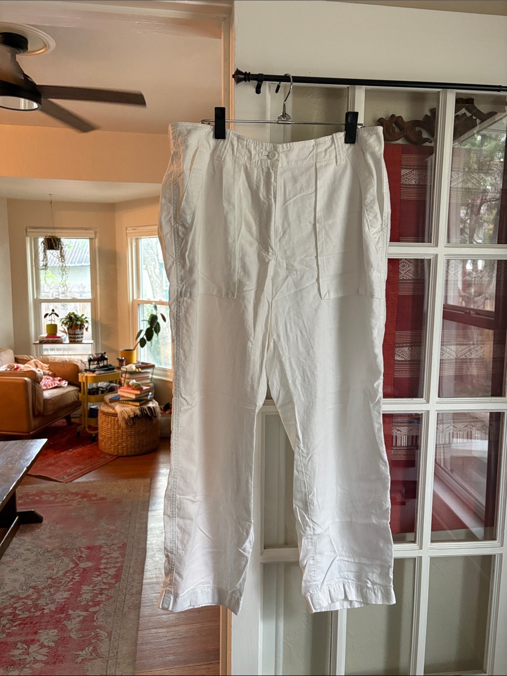 J. Crew Seaside Cargo Pant in Linen/Tencel/Lyocell (White/12)